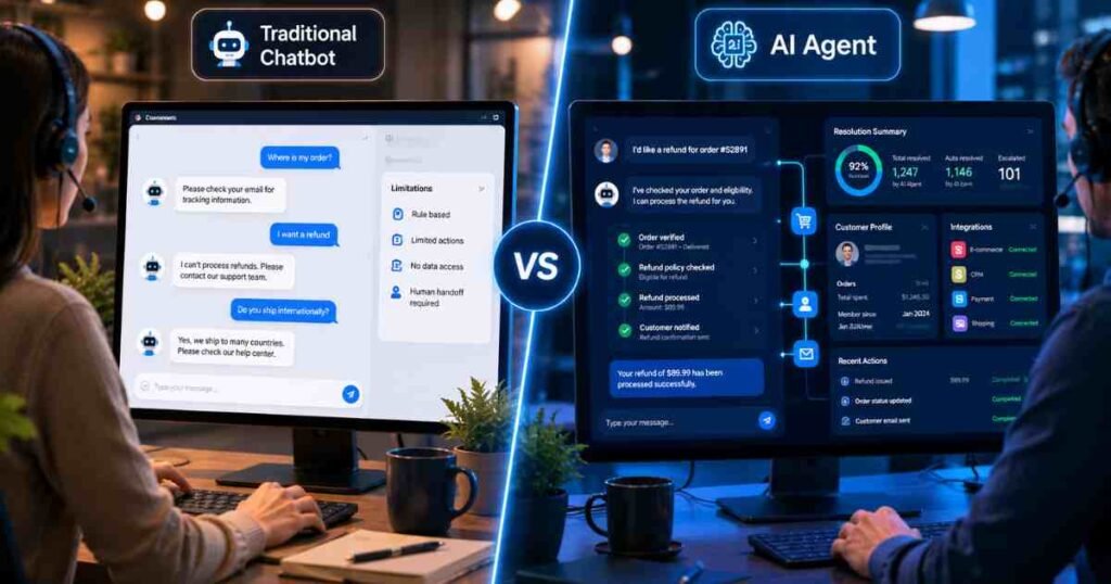 AI agent vs chatbot comparison for customer service automation