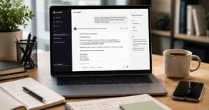 ChatGPT prompts for email writing -ChatGPT email writing assistant helping create professional emails in a modern workspace