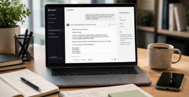 ChatGPT prompts for email writing -ChatGPT email writing assistant helping create professional emails in a modern workspace
