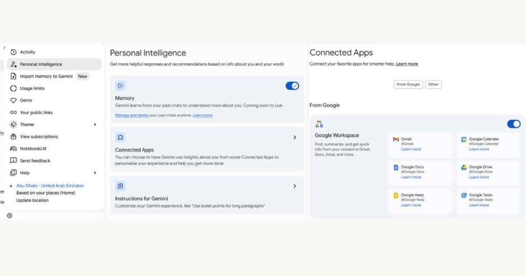 Enable Personal Intelligence and Connected Apps