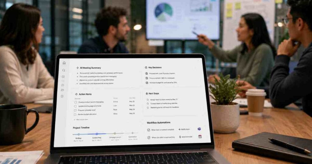 Notion AI review showing AI meeting notes and task automation