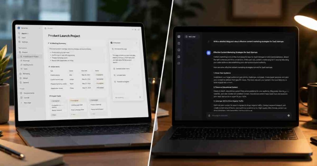 Notion AI review comparison with ChatGPT for productivity workflows