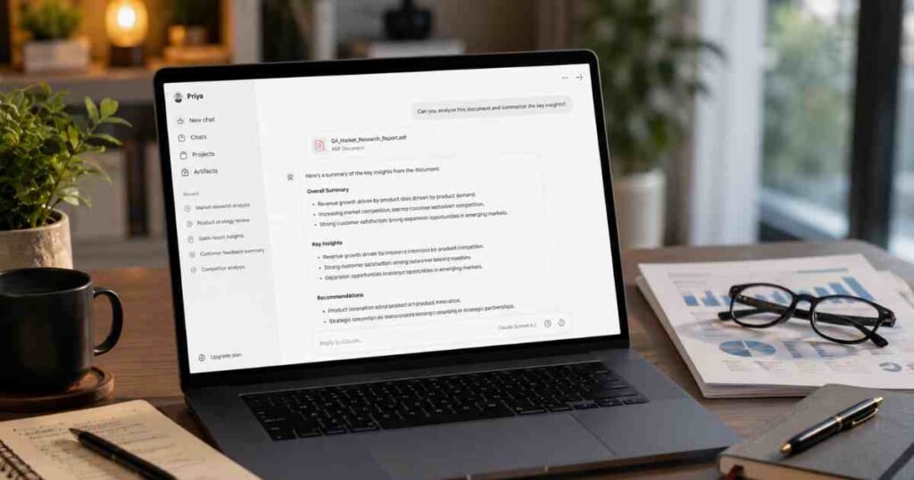 Claude AI document upload and summarisation feature review