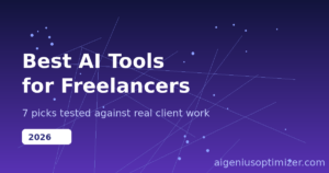 Graphic listing the best AI tools for freelancers in 2026 tested by AI Genius Optimizer