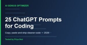 ChatGPT prompts for coding displayed on a dark developer screen - AI Genius Optimizer 2026
