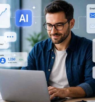 Small business owner using AI tools for business growth and automation