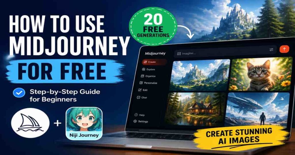 How to use Midjourney for free with 20 free generations – step-by-step beginner guide to creating AI images.