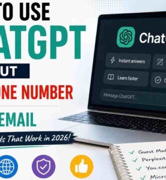 How to use ChatGPT without a phone number or email address in 2026, showing guest mode access and alternative AI tools.