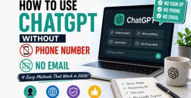 How to use ChatGPT without a phone number or email address in 2026, showing guest mode access and alternative AI tools.